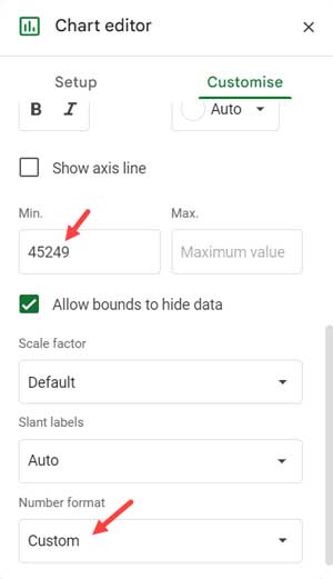 Stacked bar Gantt chart settings: Customize Tab