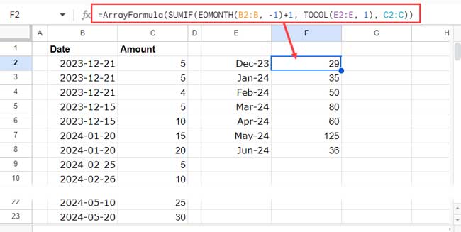 SUMIF Formula for Summing by Month and Year in Google Sheets