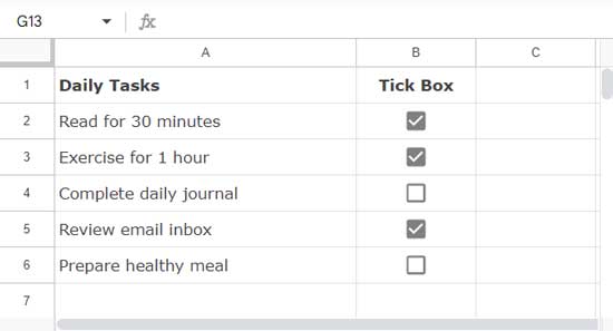 Inserting tick boxes in Google Sheets