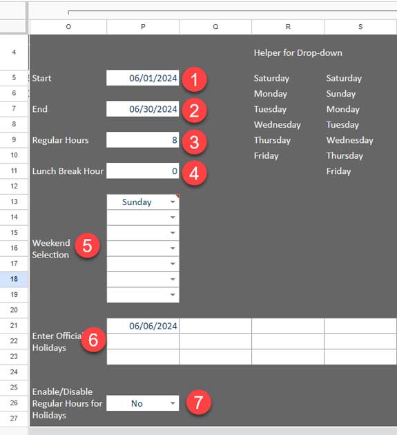 employee timesheet control panel interface