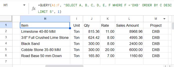 Top 5 Values Based on QUERY Filtering