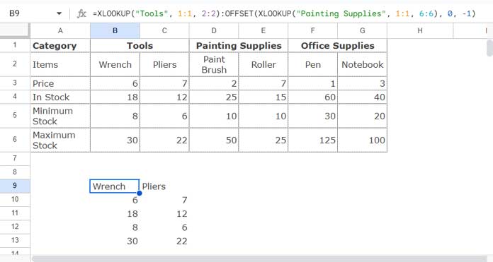 Horizontal Data Slicing Using XLOOKUP in Google Sheets