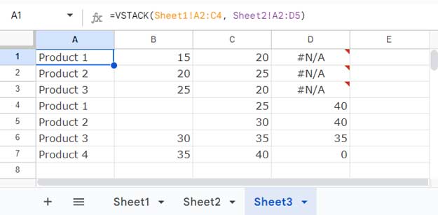 Example of Stacking Two Tables Vertically for QUERY Purpose