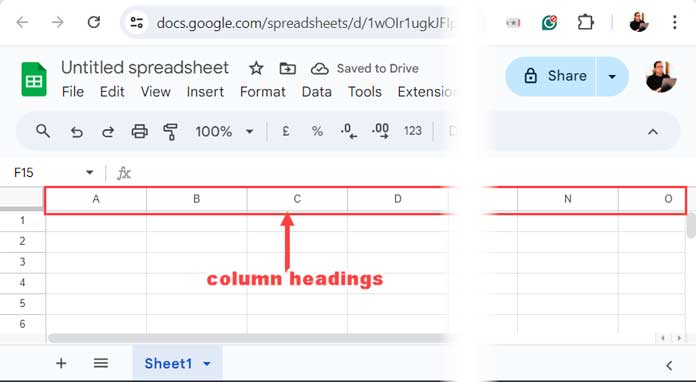 Column Headings (Letters) in Google Sheets