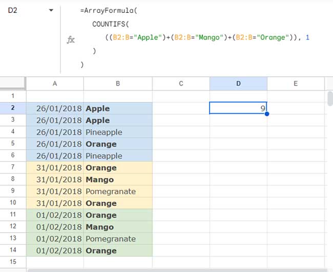 COUNTIFS with multiple criteria in the same range in a single column