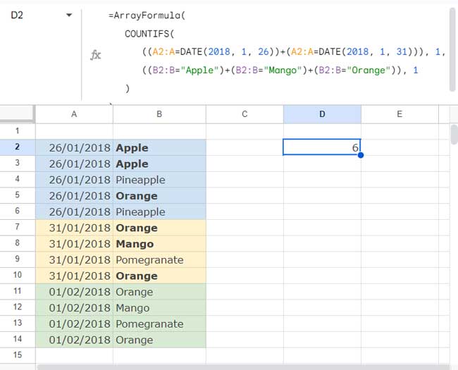 COUNTIFS with multiple criteria in the same range in multiple columns