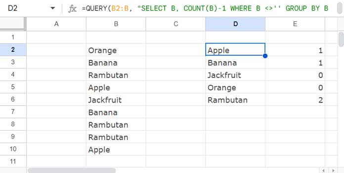 Counting Duplicate Values Using the QUERY Function