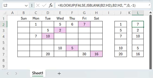 Finding the last non-blank value in a row in Excel