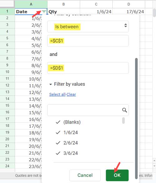 Creating a Filter Using 'Is Between'