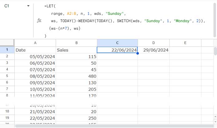 Filter Menu to Filter Data for the Past N Full Weeks