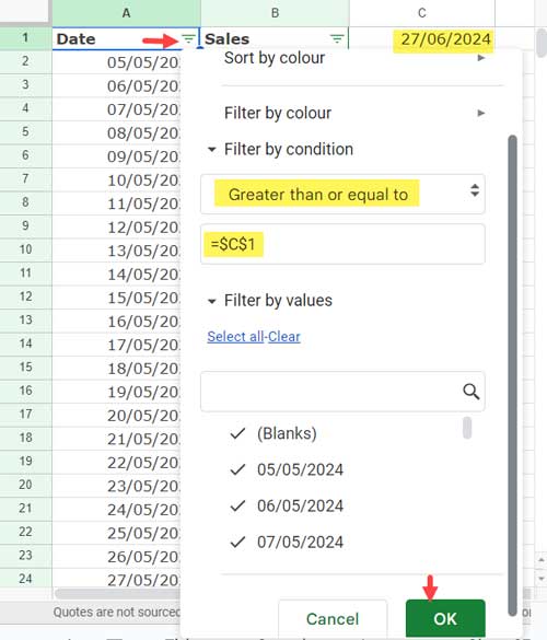 Filter data for a specific number of past weeks from today's date