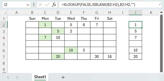 Finding the first non-blank value in a row in Excel