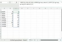 Group-wise running sum array formula in Excel
