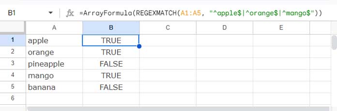 REGEXMATCH and exact match of multiple strings