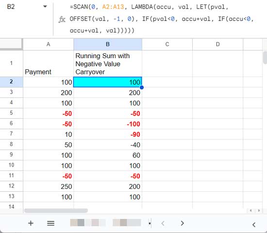 Running Sum with Negative Value Carryover