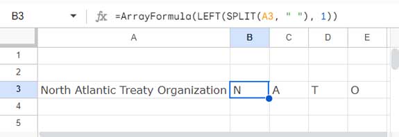 SPLIT and LEFT combo for letter extraction in Google Sheets