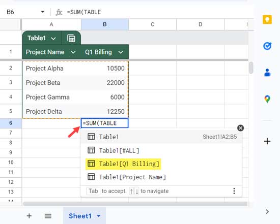 Totaling a column using structured table references