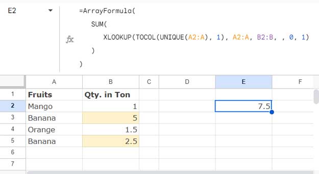 Sum Values of Unique Rows