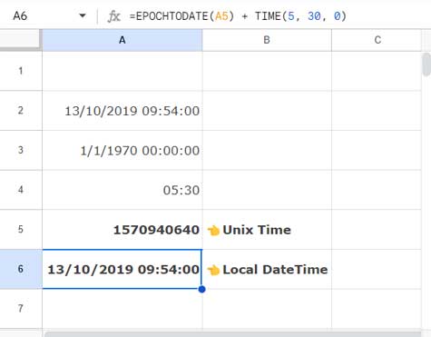 Convert Unix Timestamp to Local DateTime in Google Sheets