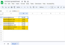 Verifying email addresses using the ISEMAIL function in Google Sheets