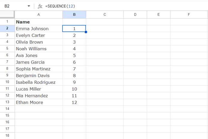 Formula for Assigning Sequence Numbers to Player Names