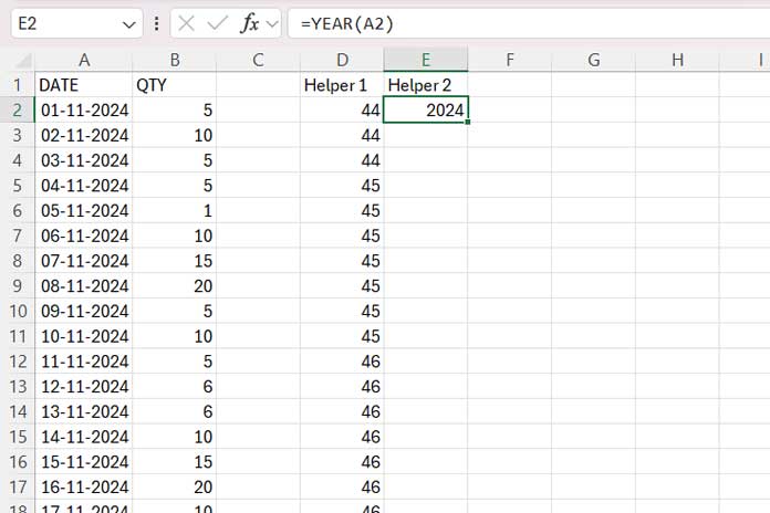 Extract Years in Excel (Helper Column)