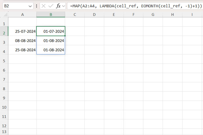 Example of using unnamed LAMBDA functions in Excel