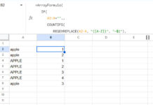 Case-sensitive running count array formula