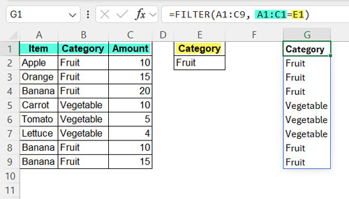 Column filter in Excel