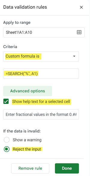 Data validation to reject fractional percentages like .5