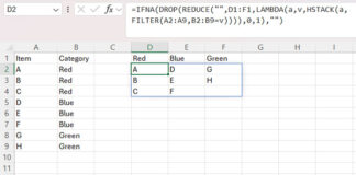 Combination of REDUCE and HSTACK functions in Excel