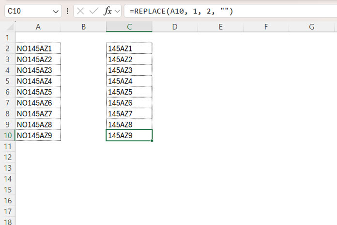 Replace the first two characters in Excel