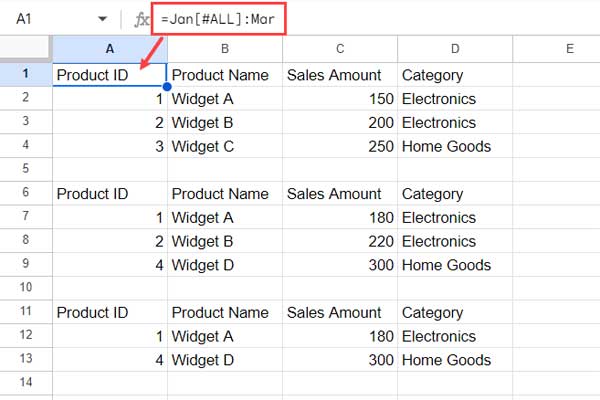 Example of vertical 3-D referencing in structured tables