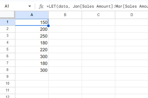 Vertical 3-D referencing of structured tables with one column