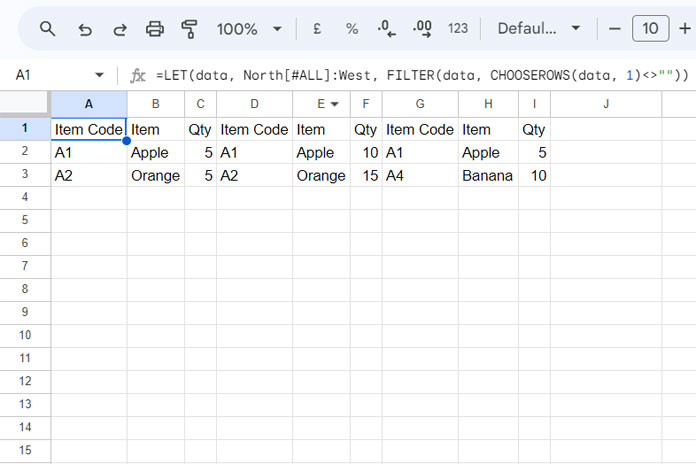 Example of horizontal 3-D referencing in structured tables