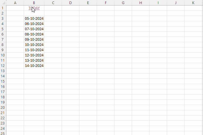 Jump to the current date cell in a column in Excel