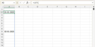 Creating a sequence of dates at every nth row in Excel