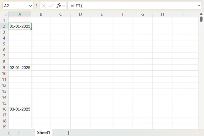 Creating a sequence of dates at every nth row in Excel