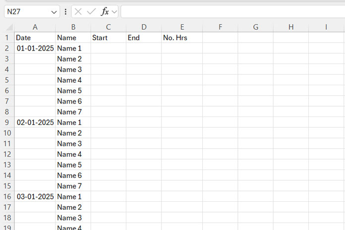 Preparing a date sequence and assigning additional data in Excel