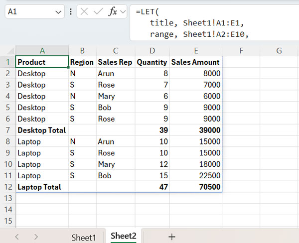 Dynamic Array Formula for Inserting Subtotal Rows in Excel