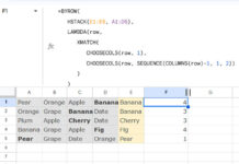 XMATCH Row by Row in Google Sheets Using BYROW Function