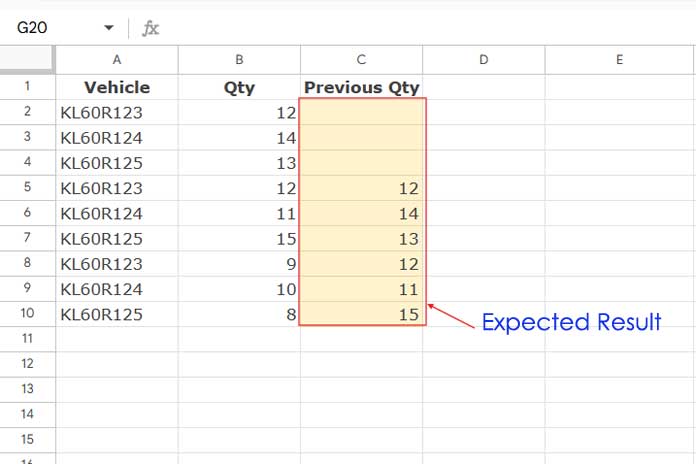 Lookup previous values dynamically in Excel or Google Sheets