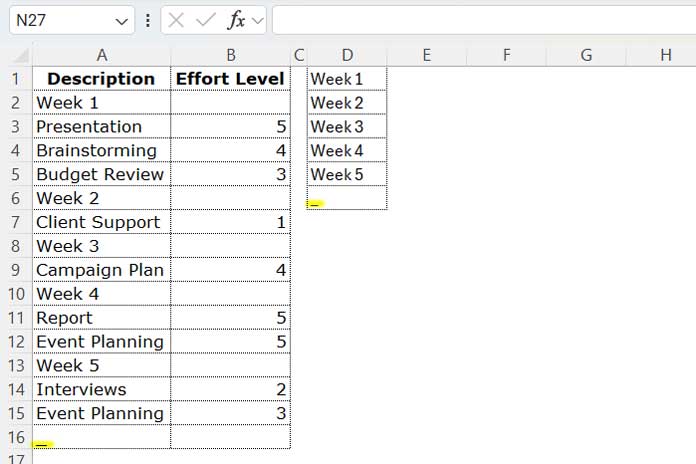 Preparing a category list for looking up values between two categories