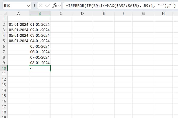 Helper column with a sequence of dates in Excel based on a minimum and maximum date in another range