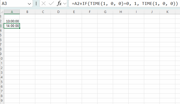 Time sequence with time increments in Excel