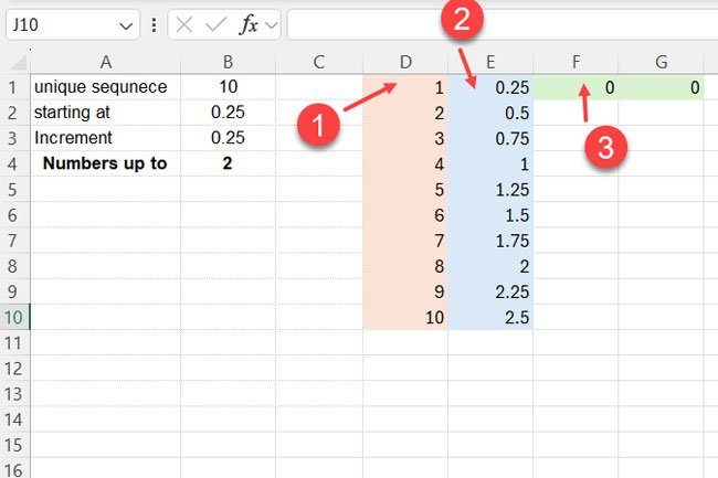 Three components used to create a formula for repeating sequences in Excel