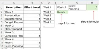 Example of looking up values under categories in Excel using XLOOKUP and VLOOKUP functions