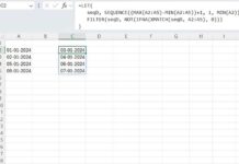 Finding missing dates in Excel using a dynamic array formula