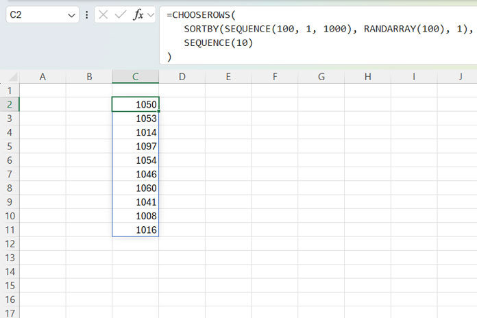 Generate unique random numbers with an Excel dynamic array formula