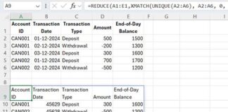 Example of retrieving the last record in each group for time series data in Excel